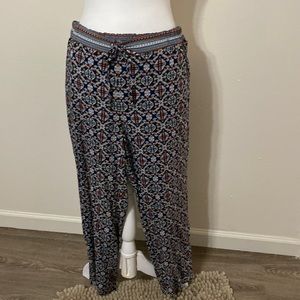 J jill cotton multi color print elastic waistband size MP pants